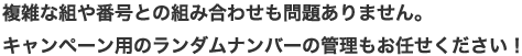 キャンペーン用のランダムナンバーの管理もお任せください！